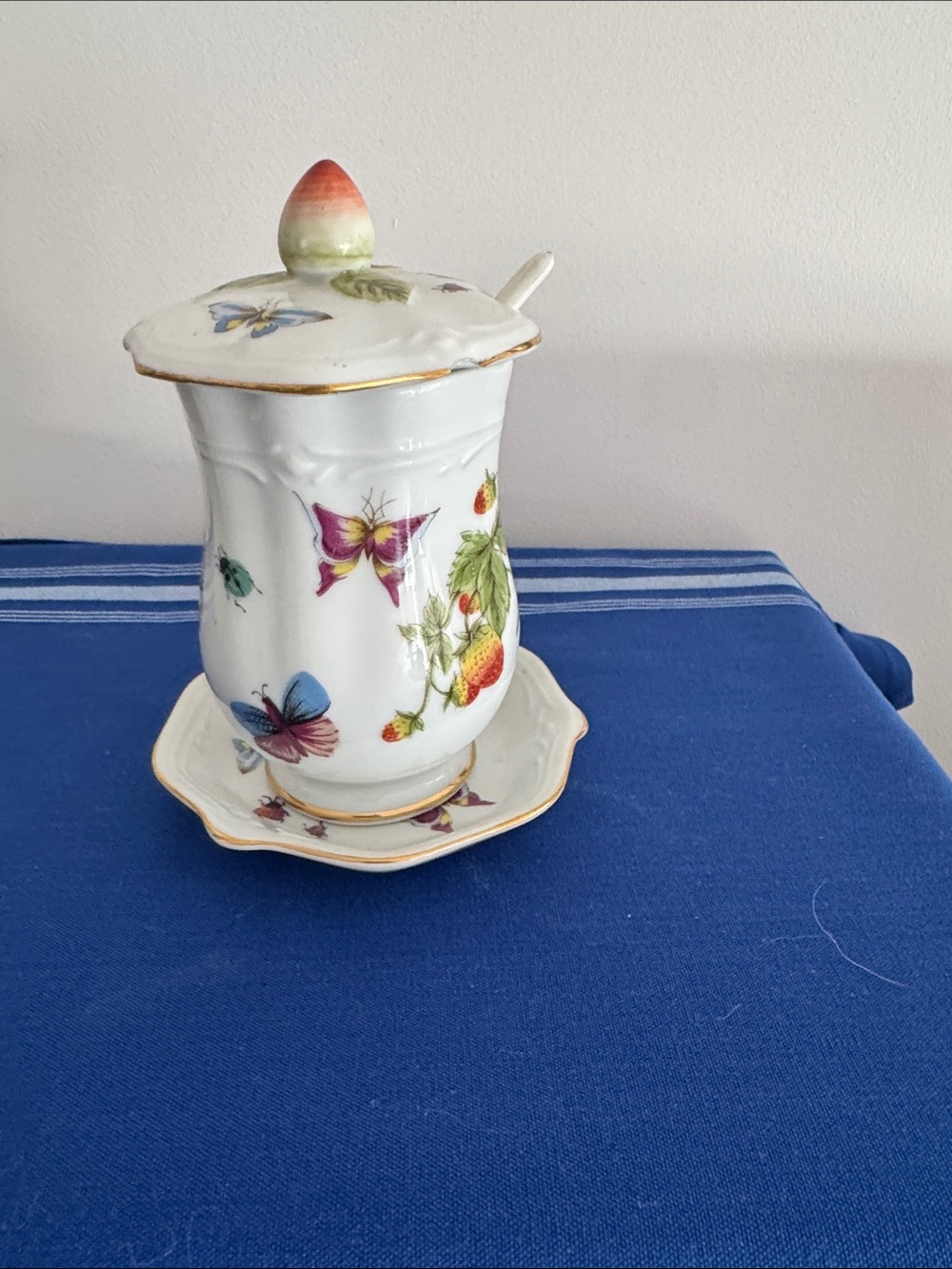 Ardalt Lenwile jam jar with saucer and spoon cute ladybug butterfly strawberry